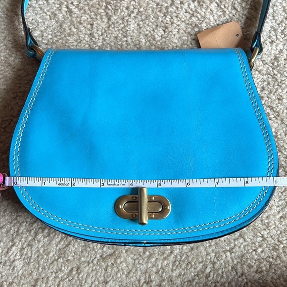 Made in Italy- Leather blue gold hardware crossbody handbag purse adjustable - Picture 13 of 15